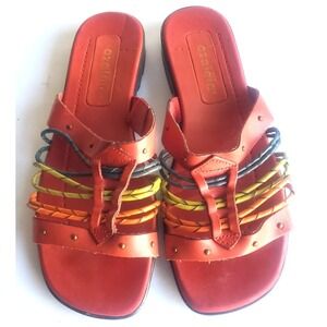 AZALEIA Sandals Womens 7.5 M Leather Open Toe Red Boho Hippy Multicolor